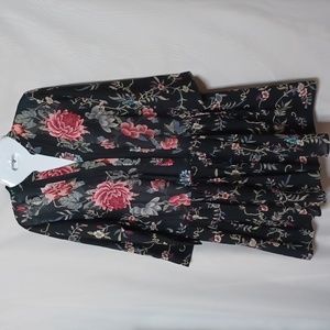 PLENTY by TRACY REESE Black Floral Tired Dress Drawstring Back. Size S